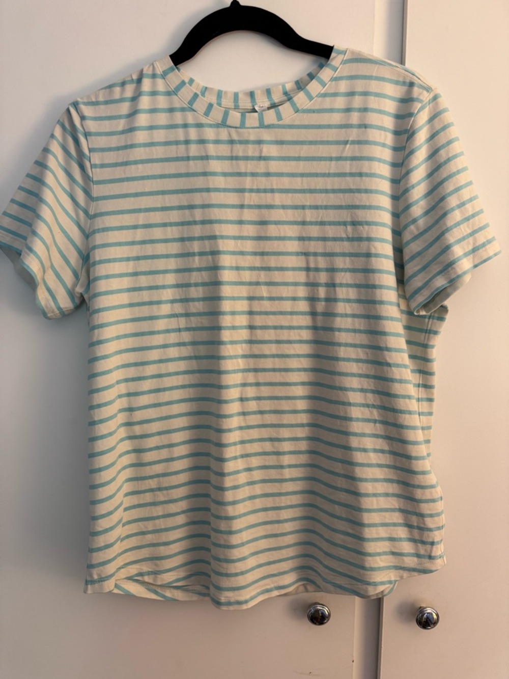 lululemon athletica Striped Short Sleeve Tee in Light Blue and Cream